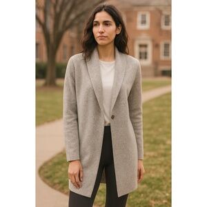 J MCLAUGHLIN KAYLA SWEATER CARDIGAN 100% CASHMERE LONG LINE PREPPY GRAY S
